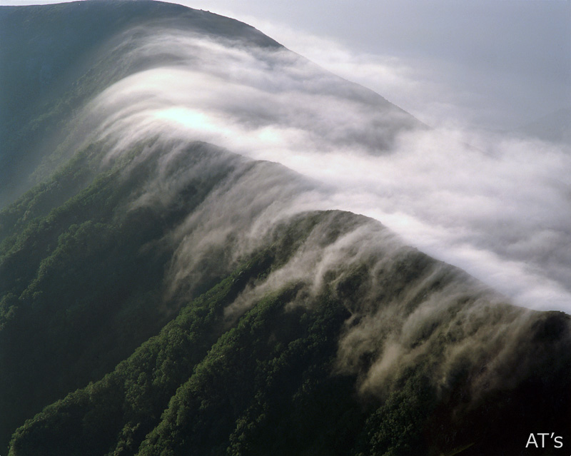 北岳から見た八本歯の滝雲／白峰三山
