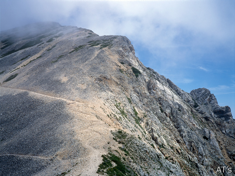 杓子沢コル付近から見た杓子岳／白馬三山、北アルプス