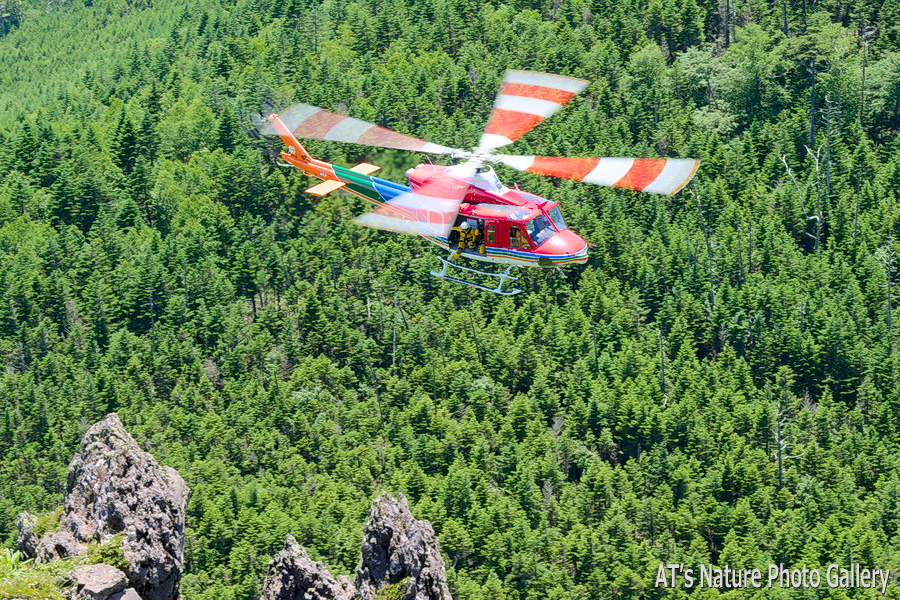捜索活動中の長野県消防防災航空隊ヘリ2